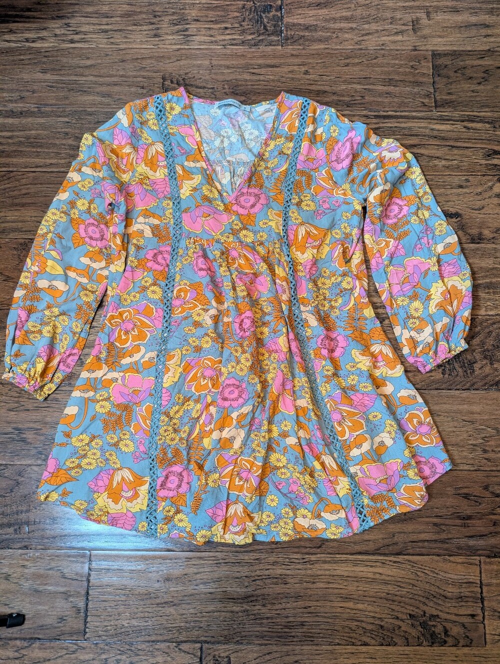 Rustty Dustty Colorful Floral Mini Dress Long Sleeve Size Small